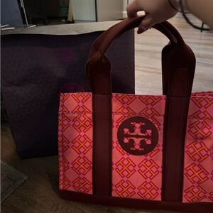 Tory Burch Pink and Red Geometric Tote